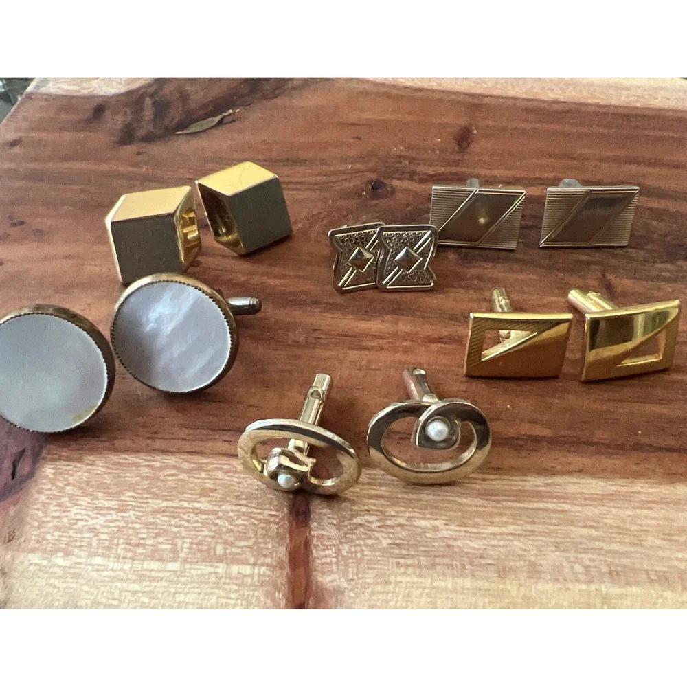 Lot 6 Pair Vintage Cufflinks Jewelry Gold Tone